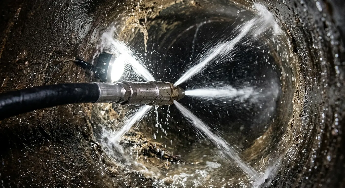 High-pressure hydro jetting nozzle cleaning sewer pipe for Storm Drain Cleaning in Red Chute
